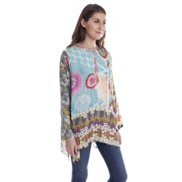 Johnny Was Floral Edge Silk Long Sleeve Tunic NEW - Picture 4 of 4